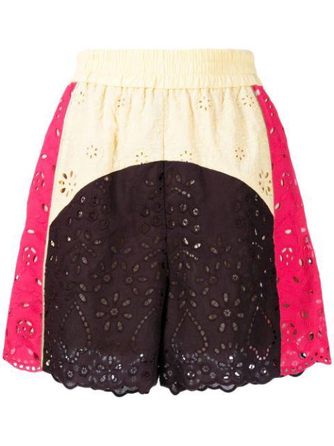 broderie-anglaise floral-lace track shorts by GOEN.J