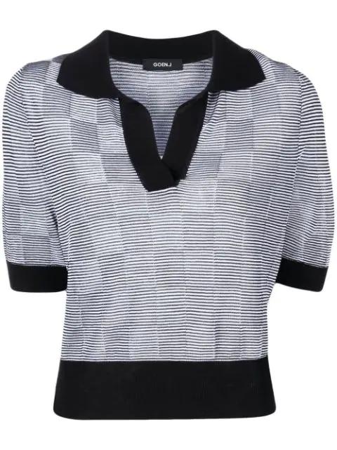 checkerboard-print short-sleeved top by GOEN.J