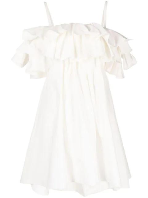 cold-shoulder ruffled dress by GOEN.J