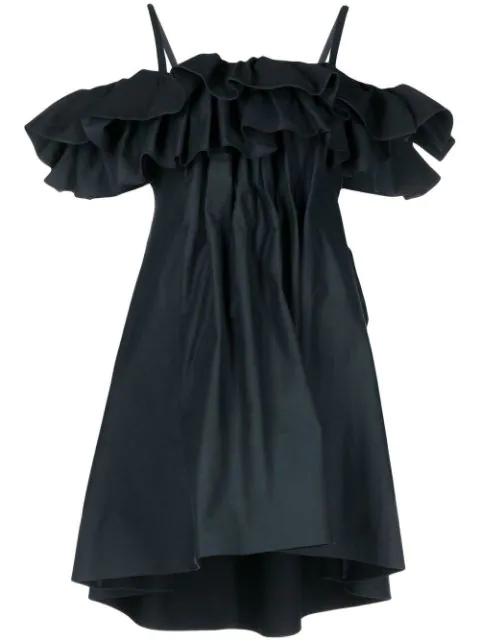 cold-shoulder ruffled dress by GOEN.J