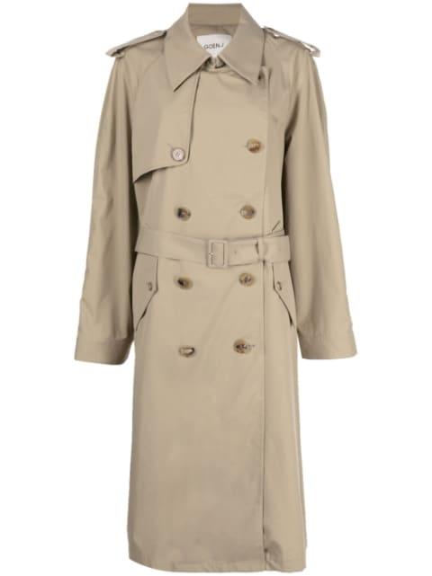contrast-panel double-breasted trench coat by GOEN.J