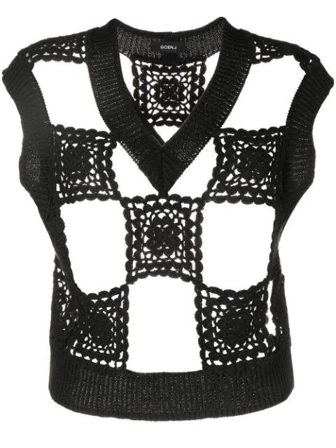 crochet detail knitted vest by GOEN.J