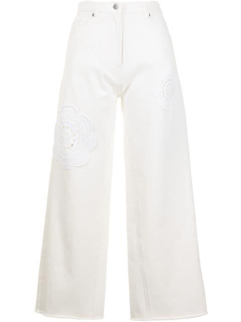 crochet-detail wide-leg jeans by GOEN.J