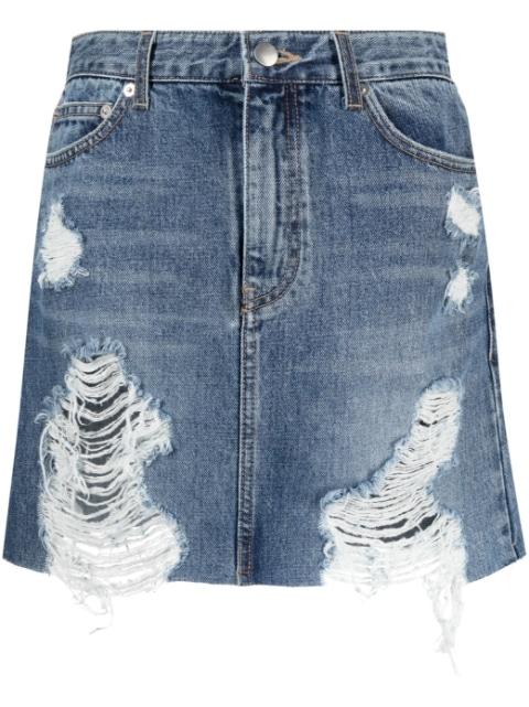 distressed denim skirt by GOEN.J