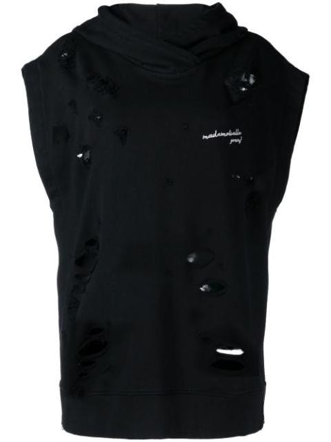 distressed sleeveless hoodie by GOEN.J