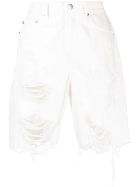 distressed straight-leg denim shorts by GOEN.J