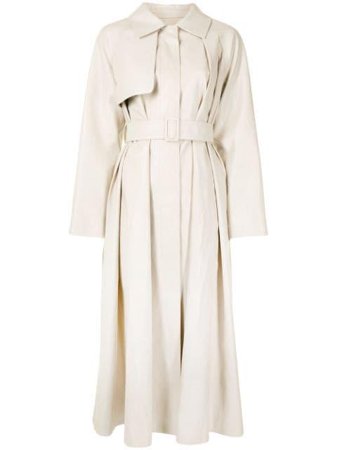 faux-leather belted trench coat by GOEN.J