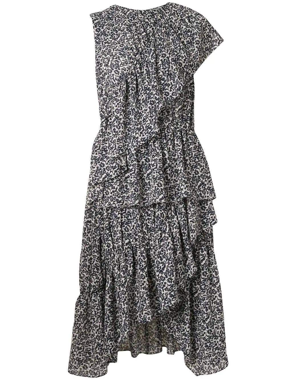 floral print asymmetric ruffled dress by GOEN.J