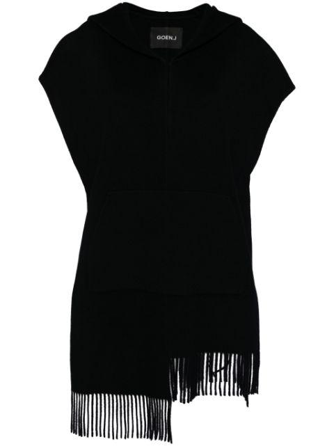 fringed hoodied poncho by GOEN.J