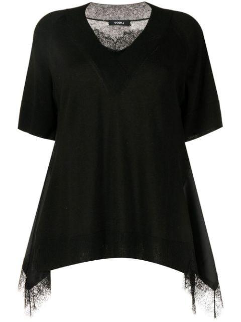 lace-trim V-neck T-shirt by GOEN.J