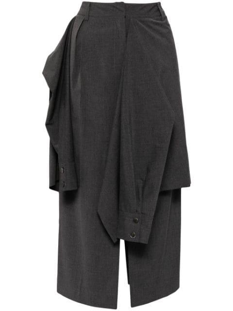layered shirt-detail midi skirt by GOEN.J