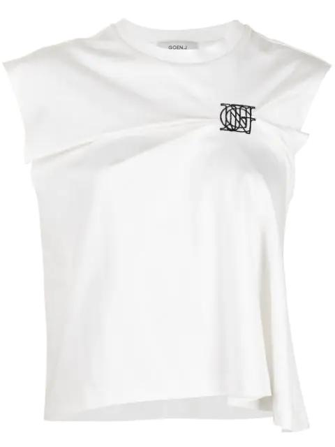 logo-embroidered tuck-pleated top by GOEN.J