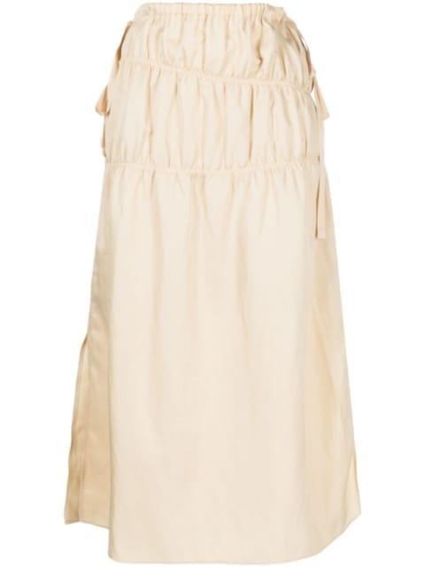 midi ruched straight skirt by GOEN.J