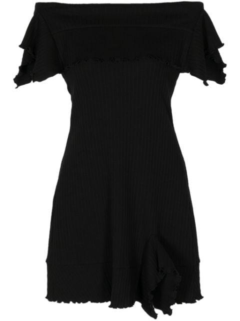 off-shoulder ruffle-trim mini dress by GOEN.J