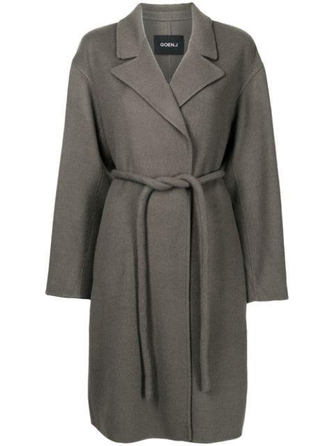 peak-lapel belted coat by GOEN.J