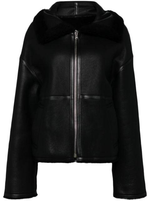 shearling-lined aviator leather jacket by GOEN.J