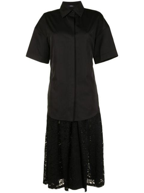 shirt-layered pleated-lace dress by GOEN.J