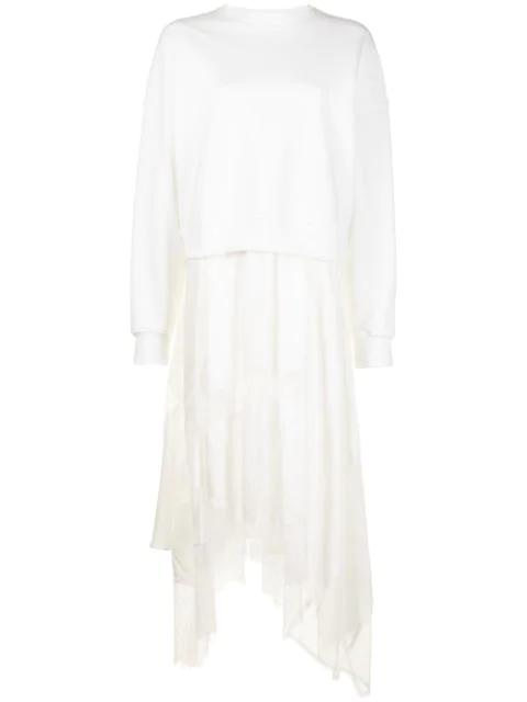 sweatshirt-layered lace dress by GOEN.J