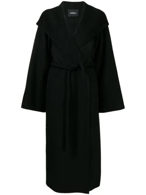 tie-waist wool-blend double-faced coat by GOEN.J