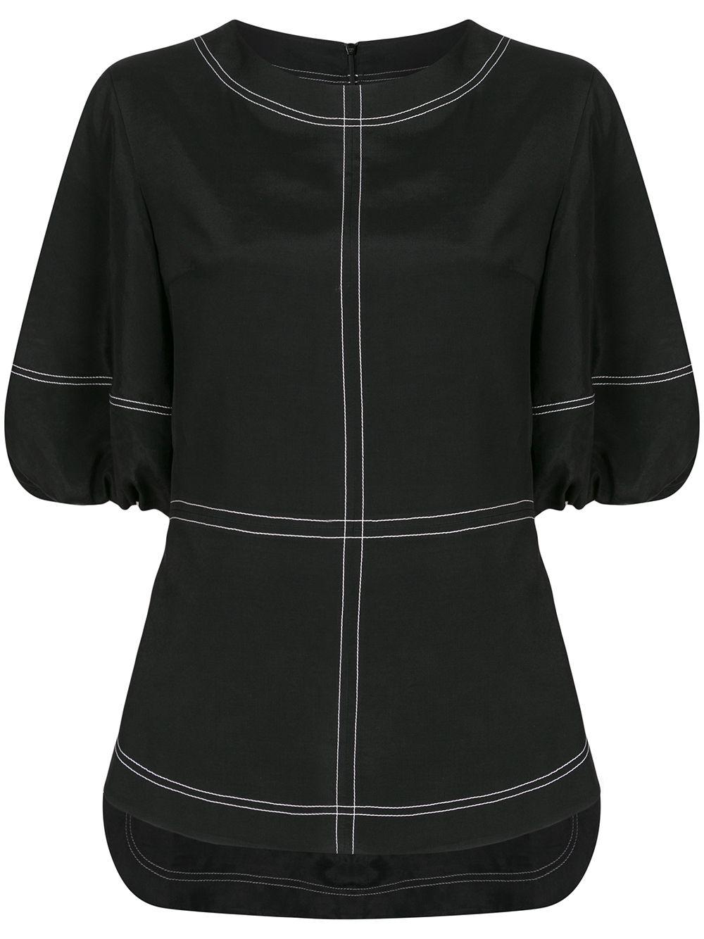 topstitching puff-sleeves blouse by GOEN.J