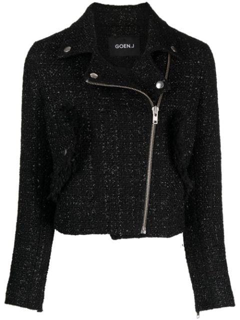 tweed cropped biker jacket by GOEN.J