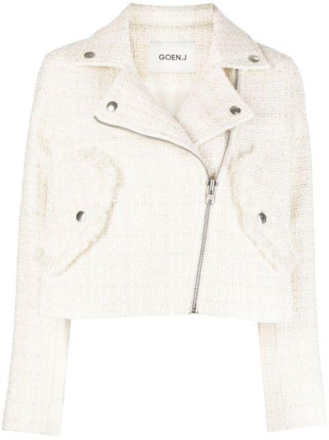 tweed cropped biker jacket by GOEN.J