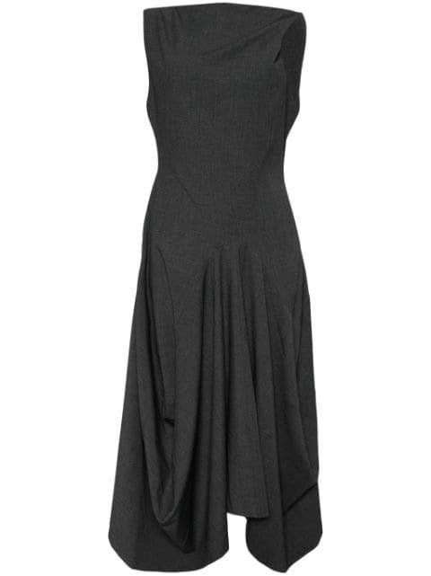 twisted-shoulder structured draping midi dress by GOEN.J
