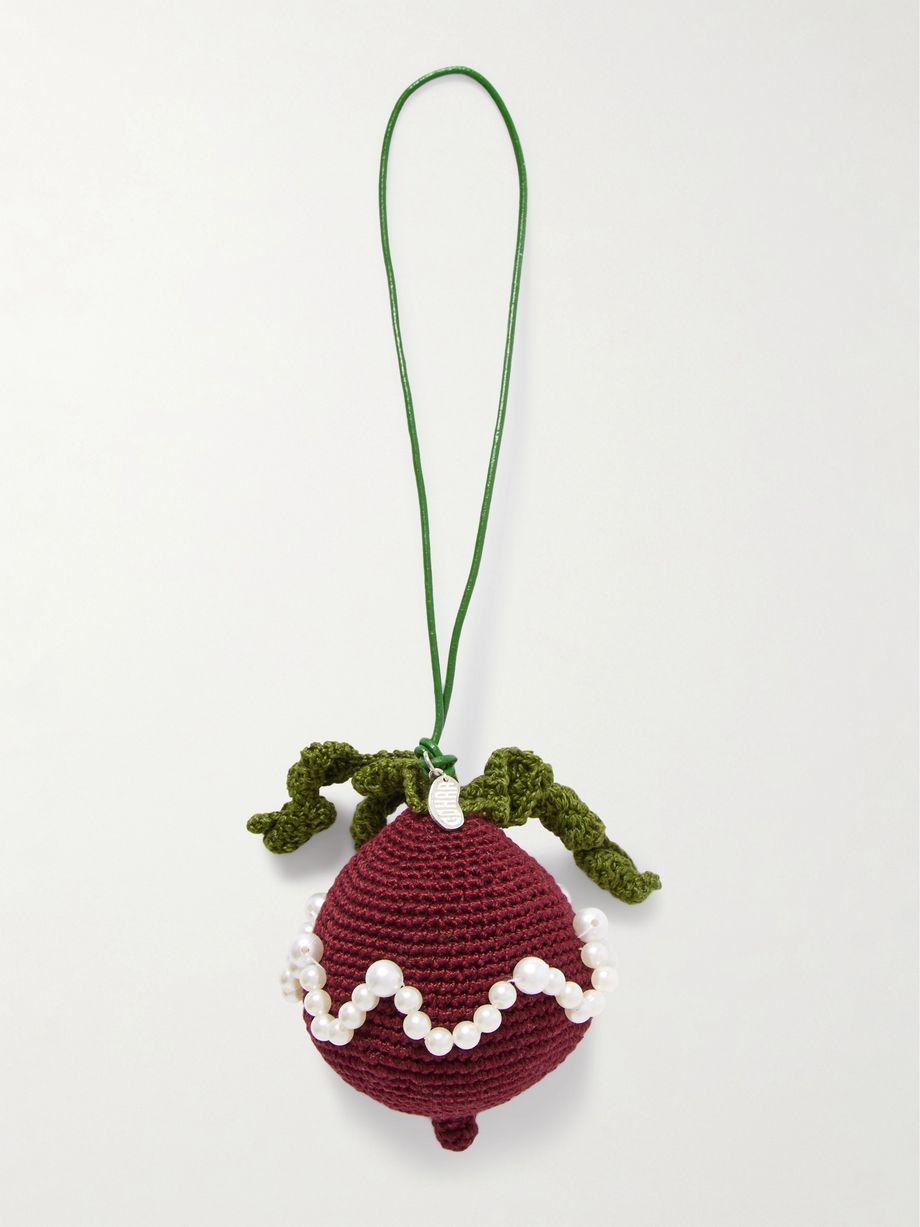 Faux pearl-embellished crocheted cotton bag charm by GOHAR WORLD