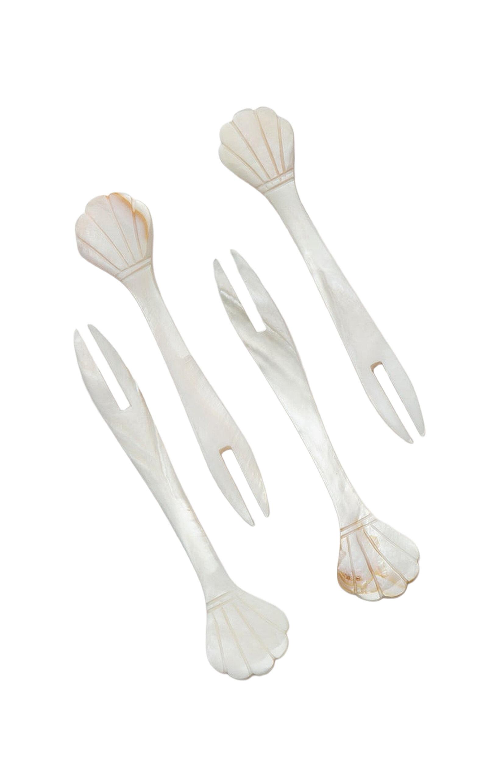 Gohar World - Set-of-Four Mother-of-Pearl Seafood Picks - White - Moda Operandi by GOHAR WORLD