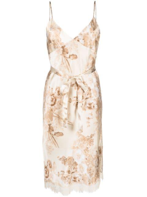 floral-print lace-detail silk dress by GOLD HAWK