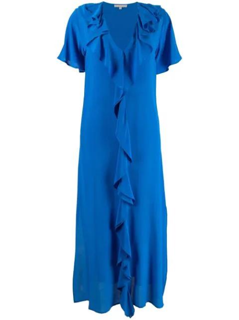 ruffle-trim V-neck long dress by GOLD HAWK