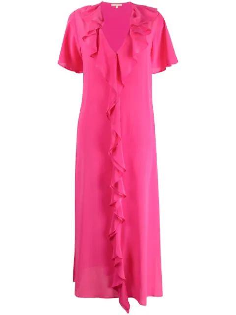 ruffle-trim V-neck long dress by GOLD HAWK
