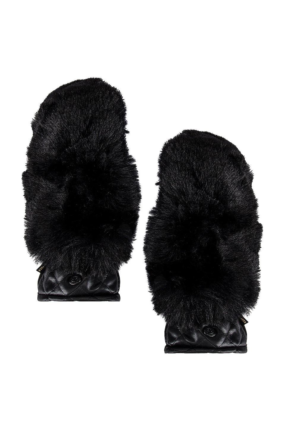 Goldbergh Hill Faux Fur Mittens in Black by GOLDBERGH