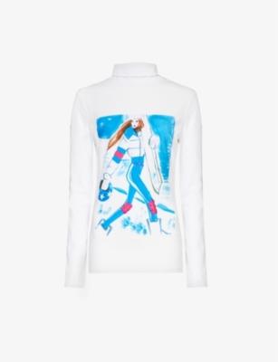 Graphic-print high-neck stretch-woven top by GOLDBERGH