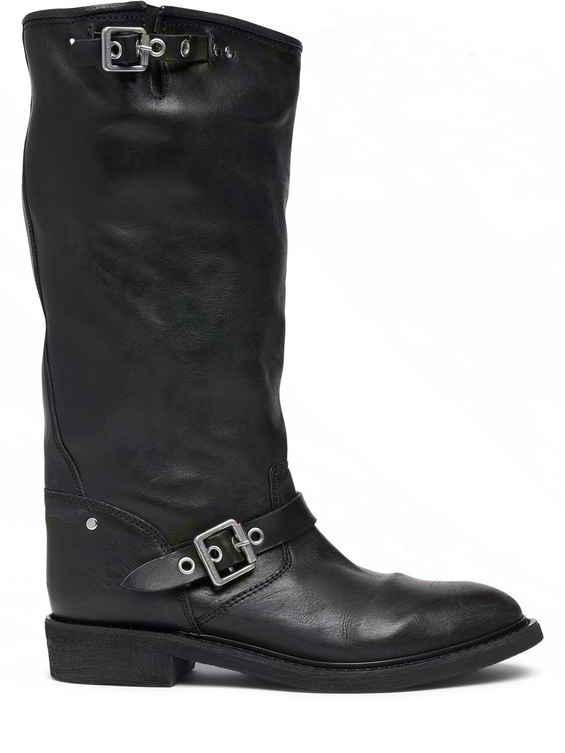 30mm Biker Leather Tall Boots by GOLDEN GOOSE