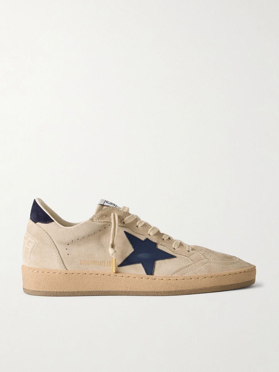 Ball Star distressed leather-trimmed suede sneakers by GOLDEN GOOSE