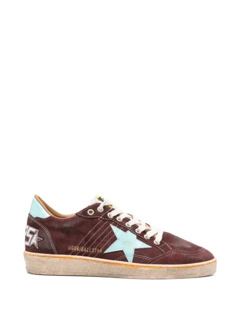 Ball Star in dark red suede with light blue star and heel tab sneakers by GOLDEN GOOSE