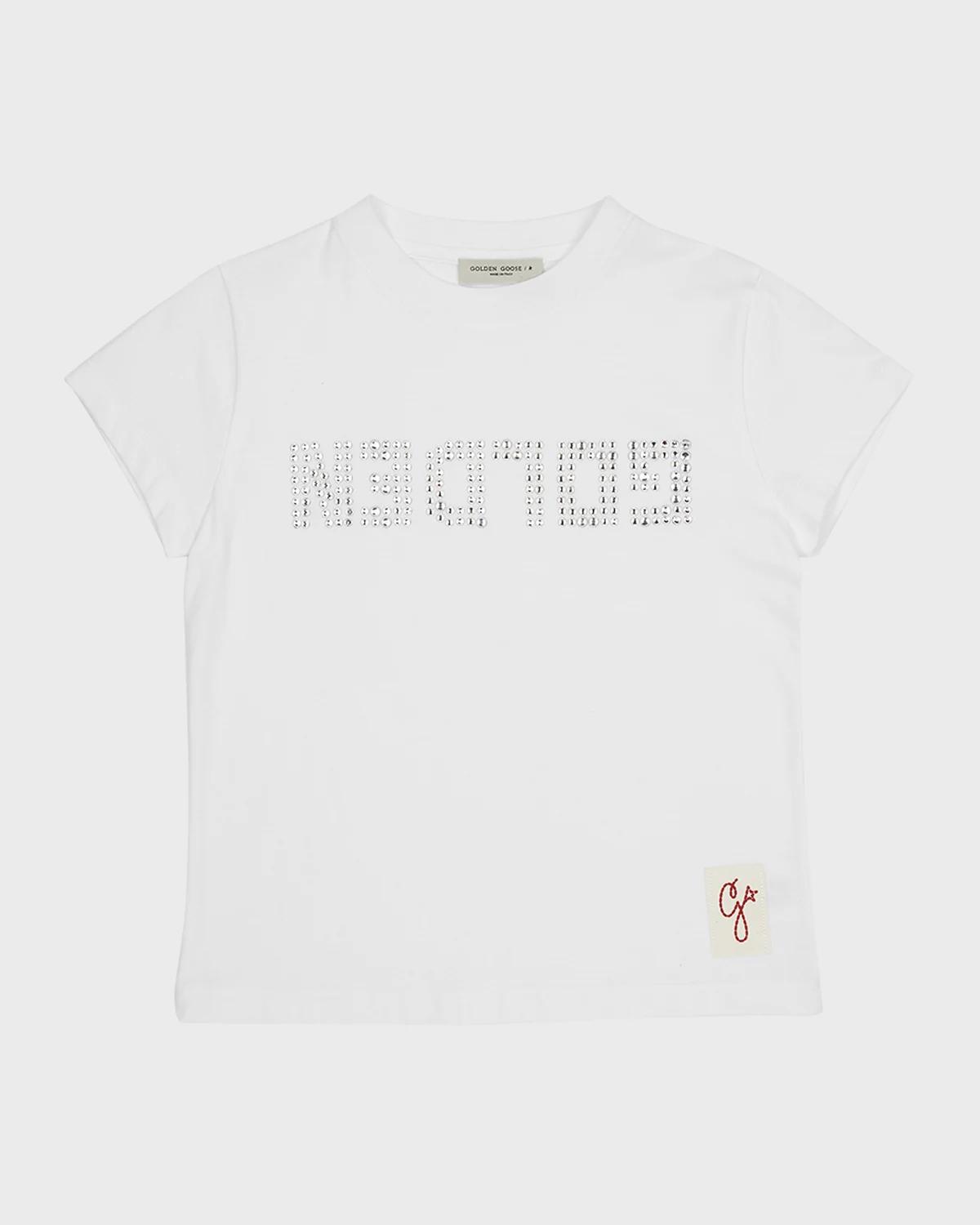 Girl's Crystalized Logo-Print T-Shirt, Size 4-10 by GOLDEN GOOSE