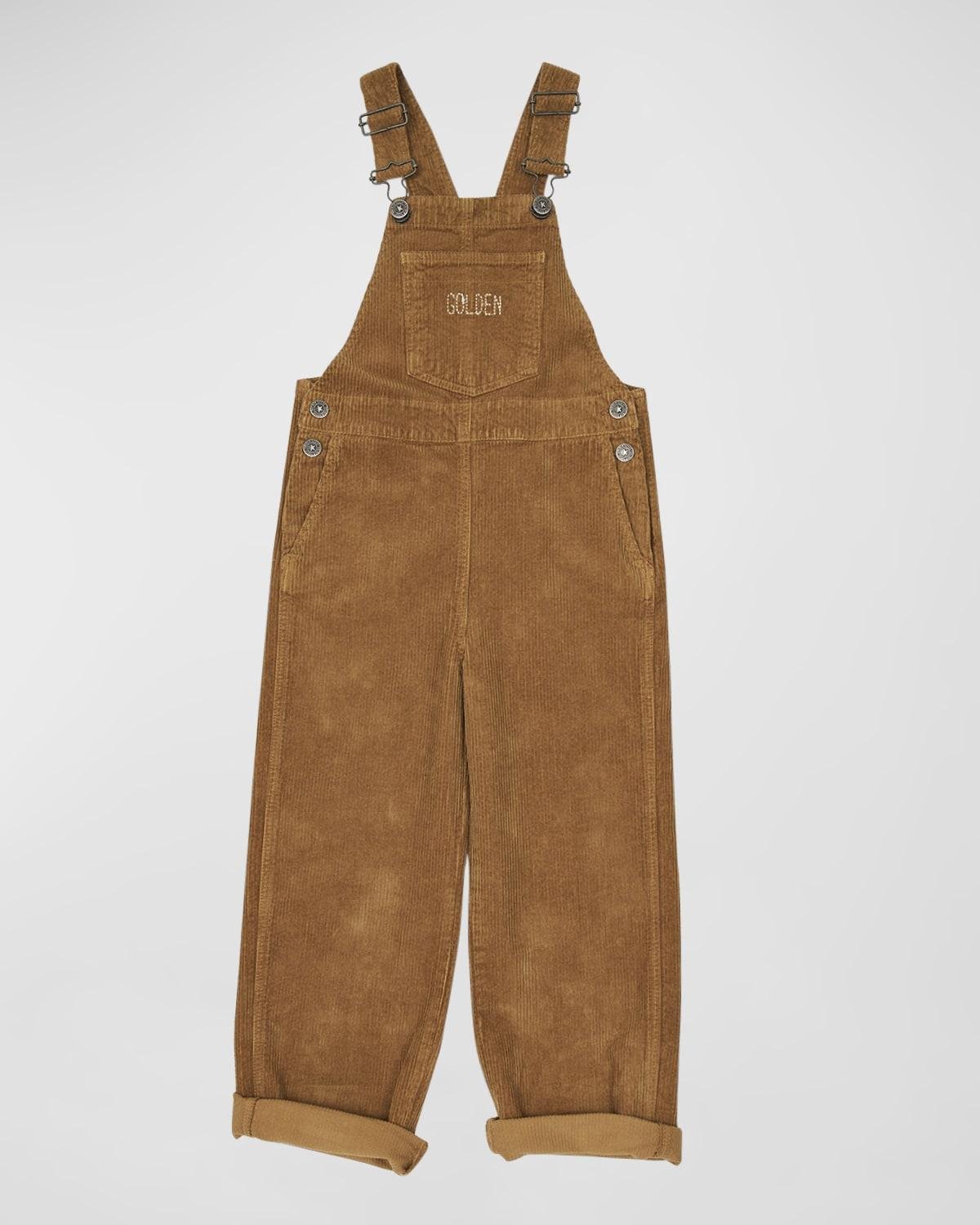 Girl's Embroidered Cotton-Corduroy Overalls by GOLDEN GOOSE
