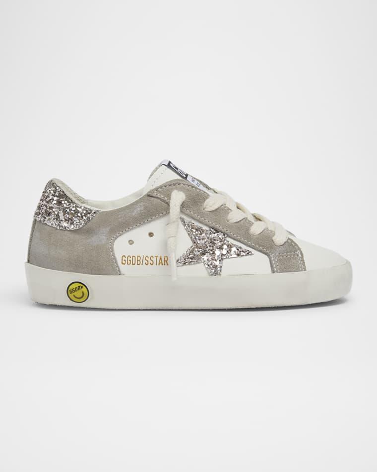 Girl's Super Star Mixed Leather Glitter Star Low-Top Sneakers by GOLDEN GOOSE