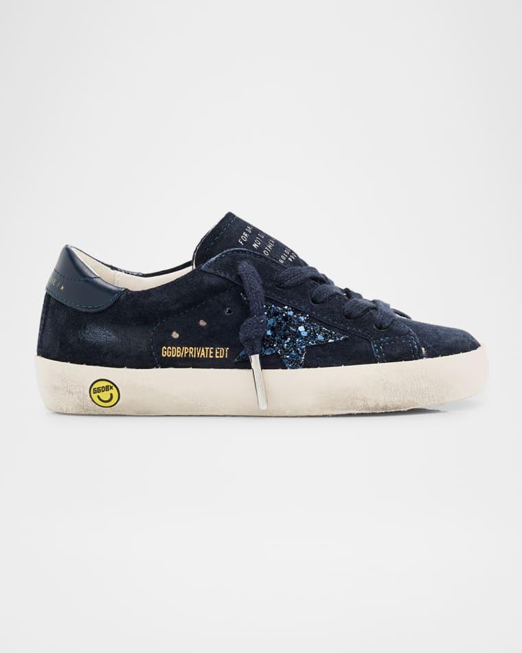 Girl's Super Star Suede Navy Glitter Low-Top Sneakers by GOLDEN GOOSE