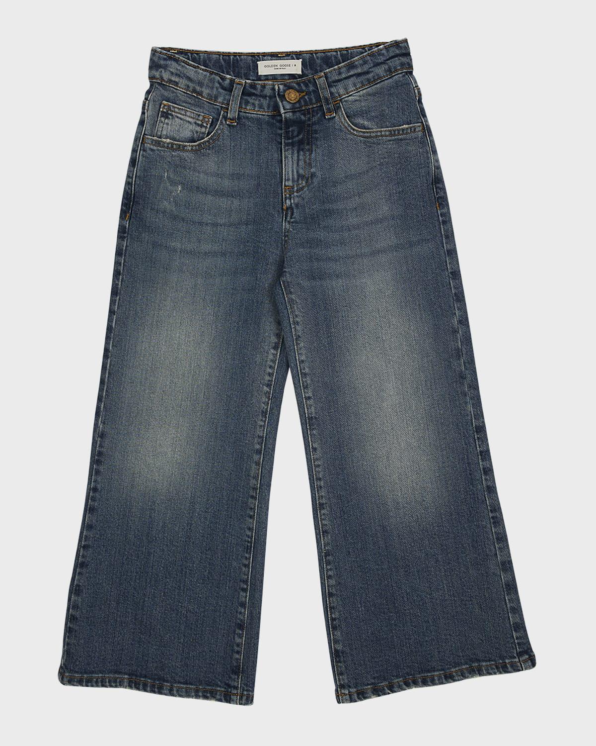 Girl's Wide Leg Medium Wash Jeans by GOLDEN GOOSE
