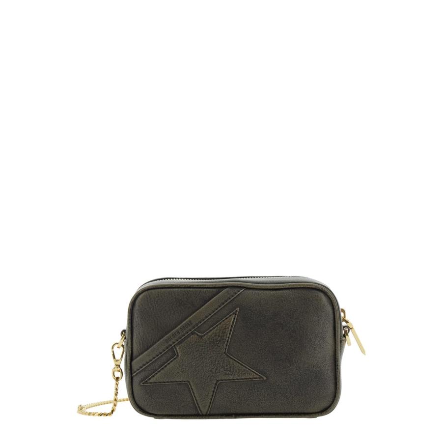 Golden Goose Black Crossbody Bag With Removable Chain-Link Shoulder Strap And Star Patch On The Front In Leather Woman by GOLDEN GOOSE