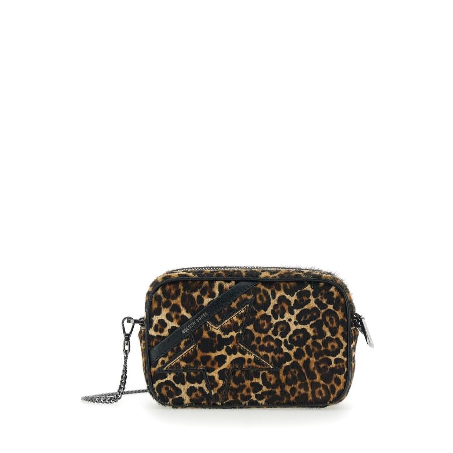Golden Goose Brown Crossbody Bag With Star Patch On The Front And Fur Texture In Leather Woman by GOLDEN GOOSE