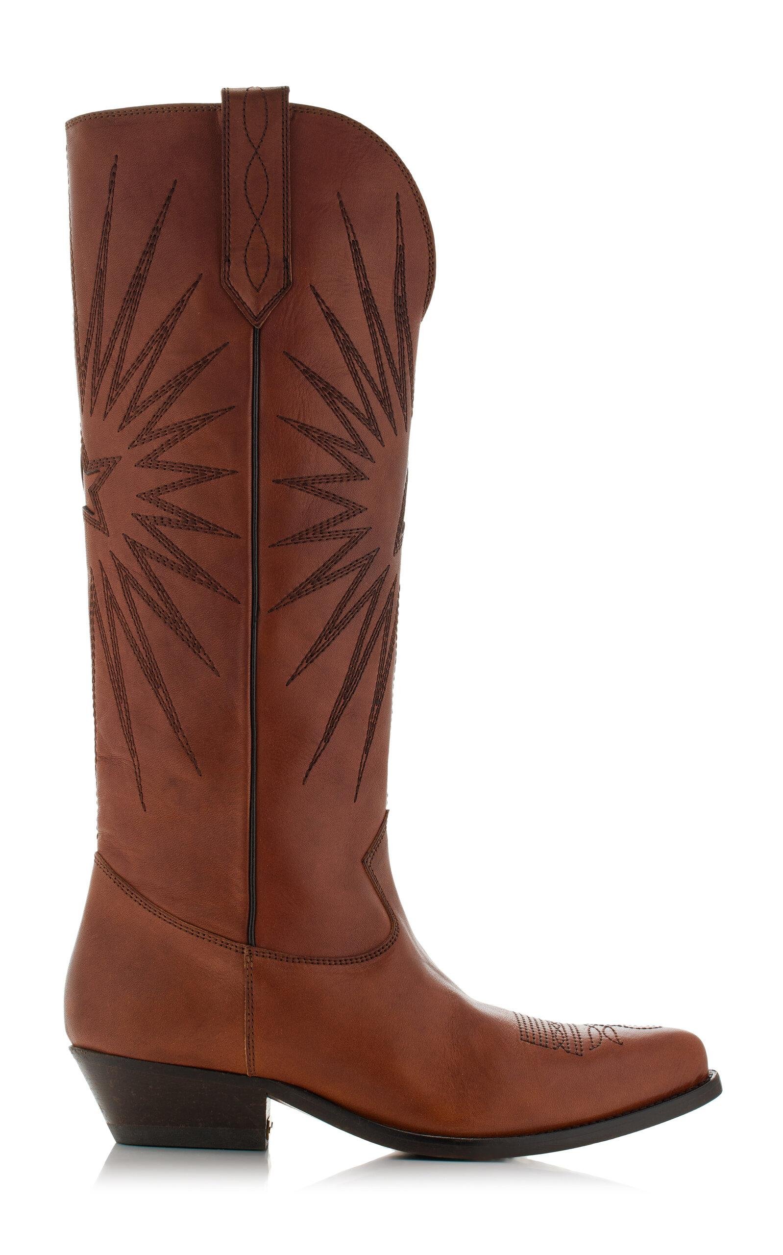 Golden Goose - Wish Star Embroidered Leather Western Boots - Brown - IT 37 - Moda Operandi by GOLDEN GOOSE