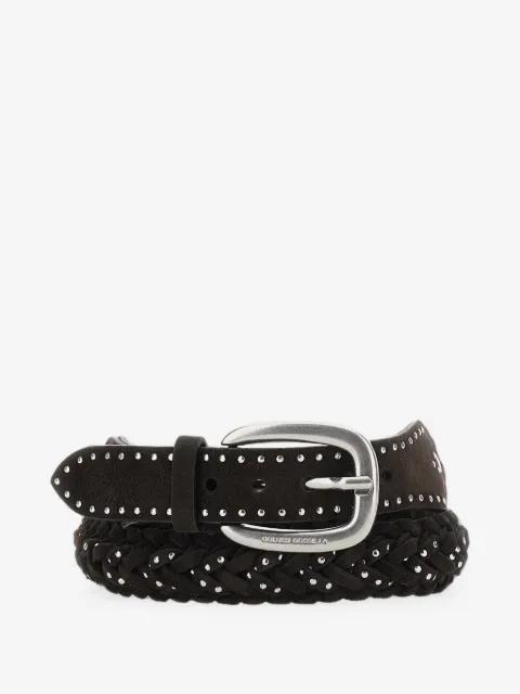 Houston belt in woven mahogany suede with silver micro-studs by GOLDEN GOOSE