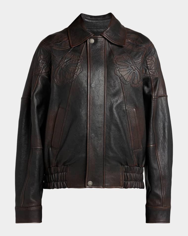 Journey Embroidered Nappa Leather Bomber Jacket by GOLDEN GOOSE
