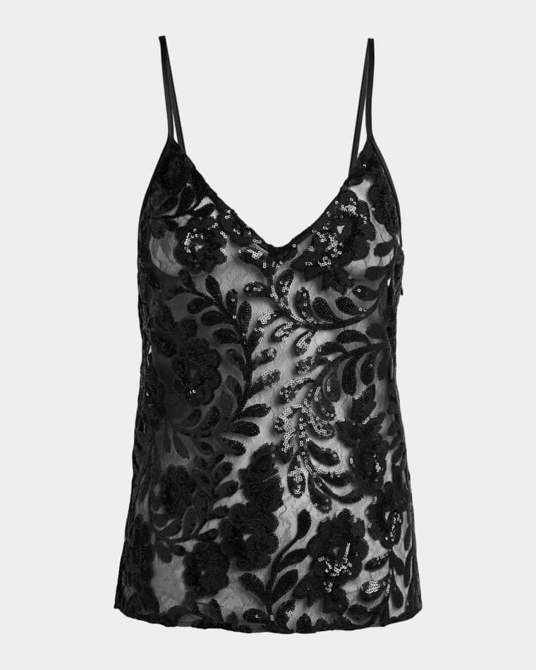 Journey Sequined Floral-Embroidered Tulle Tank Top by GOLDEN GOOSE