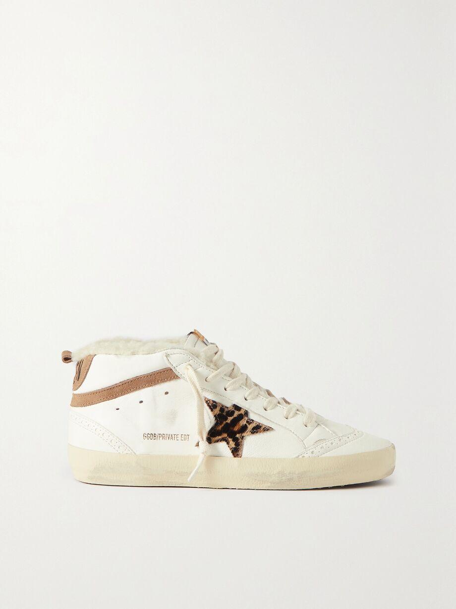 Mid Star shearling-lined distressed leopard-print calf hair, suede and leather sneakers by GOLDEN GOOSE