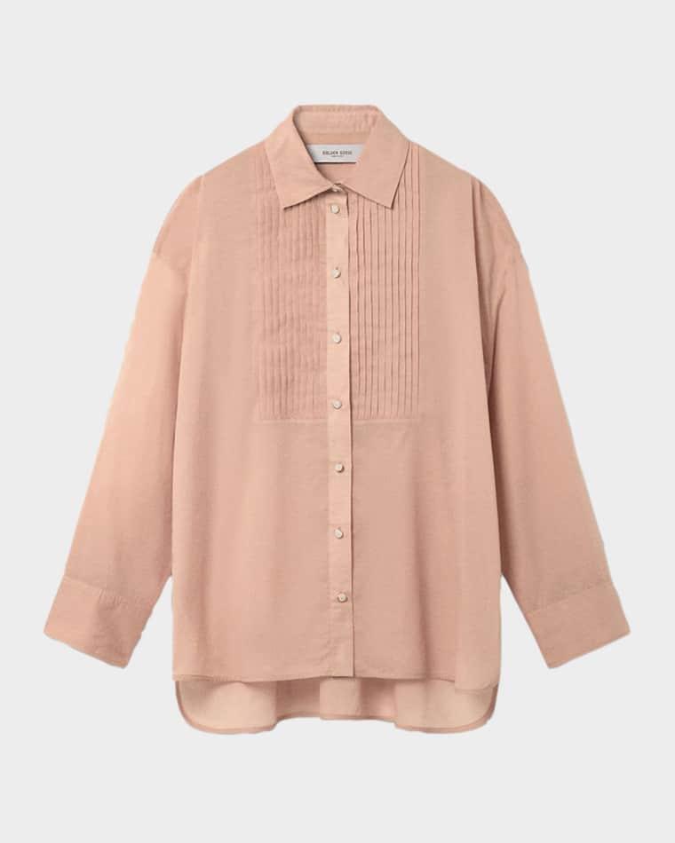 Oversized Pleated Cotton Voile Shirt by GOLDEN GOOSE